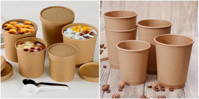 Cuenco de sopa natural degradable de la acción de la taza del FDA Brown Kraft 250gsm de papel
