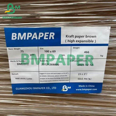 Papel de bolsas extensibles de alta resistencia 75gm 80gm 85gm Papel Kraft de color marrón virgen