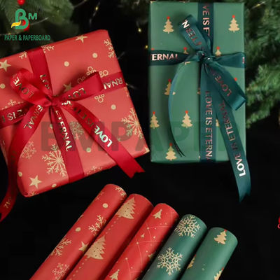Papel de embalaje de regalo de Navidad impreso a medida de 60 gramos rollo de papel de embalaje de 43 cm x 300 cm
