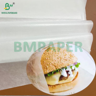 Papel blanco de cera resistente al aceite de 30 grs a 35 grs para embalaje de sándwiches hamburguesas